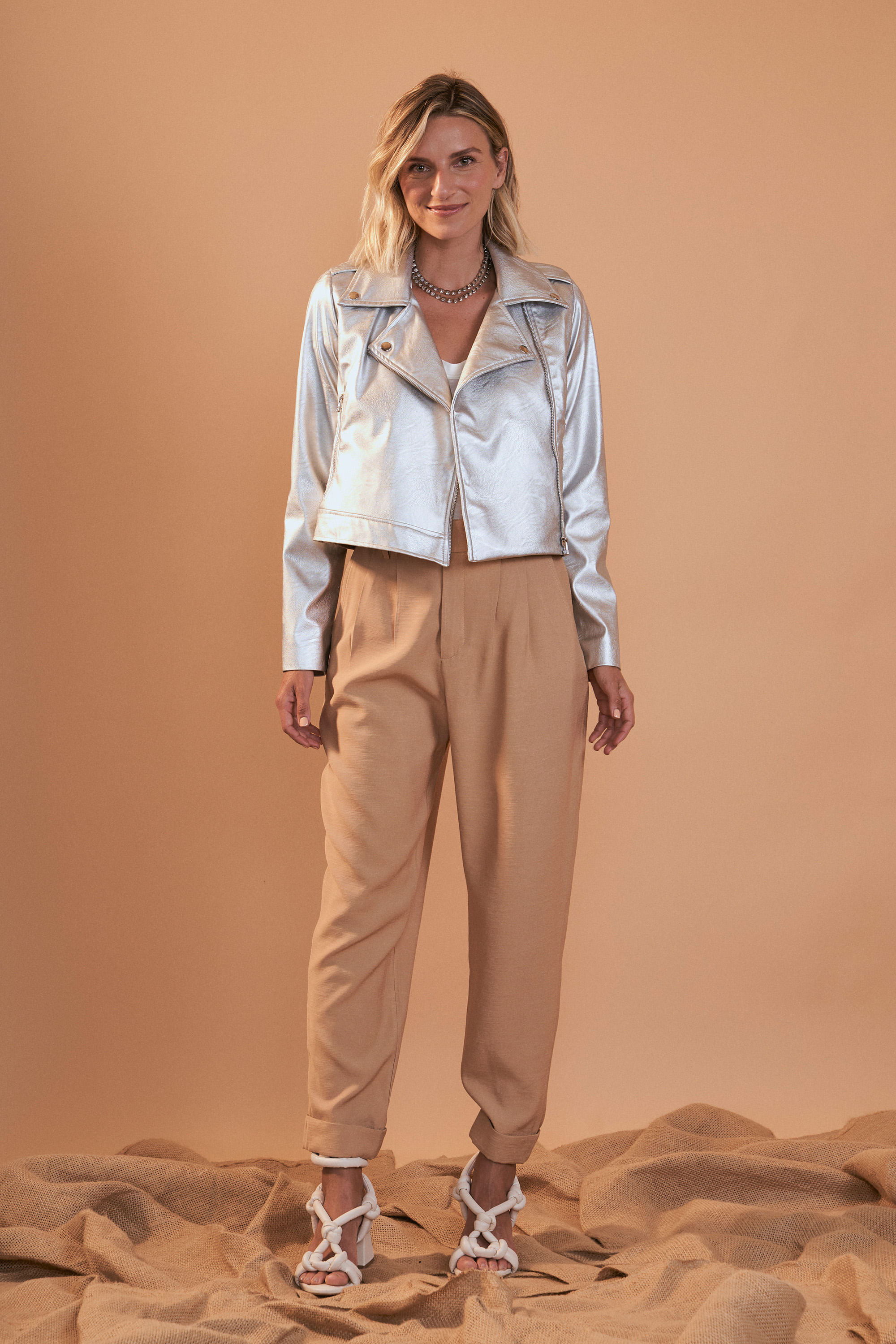 Beige Leather Pants Outfit Ideas