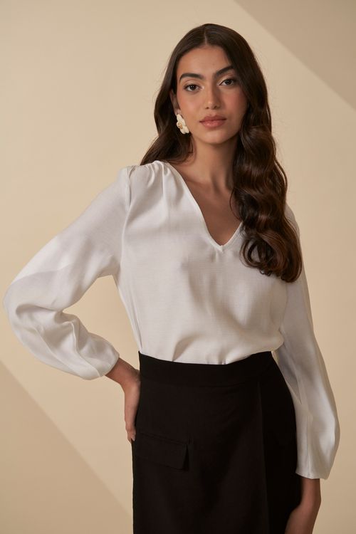 Blusa escape ombro franzido mg longa