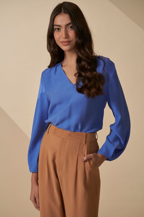 Blusa escape ombro franzido mg longa