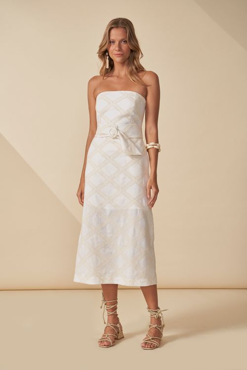 Vestido escape cinto bordado