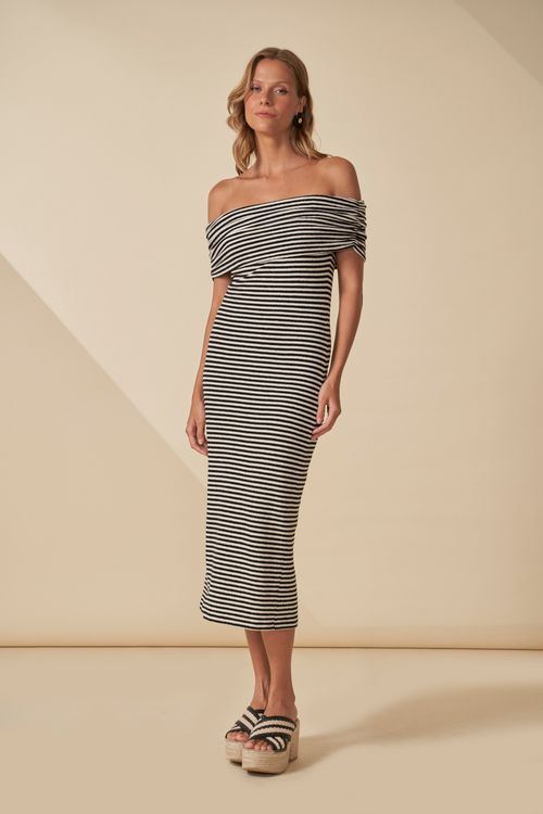 Vestido spirit listrado ombro gl virada