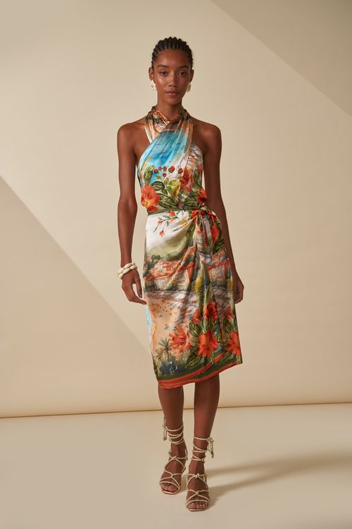 Vestido escape dec. transp. estp. lenço