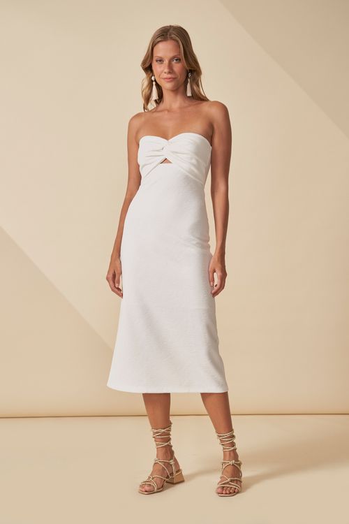 Vestido spirit sem alça decote nó