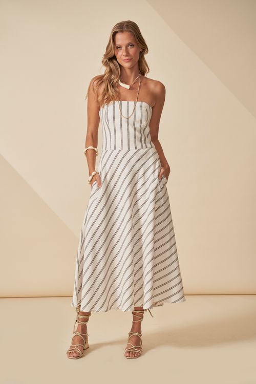 Vestido escape listrado sem alça