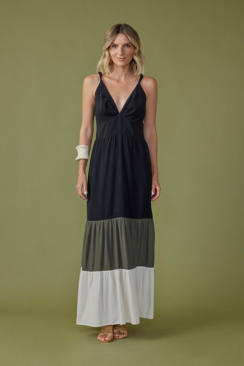 Vestido sense alça trançada tricolor