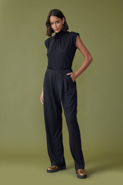Calça express cós elástico e pregas