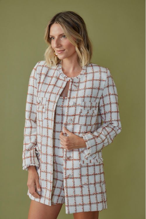 Overcoat sense bolsos tweed desfiado