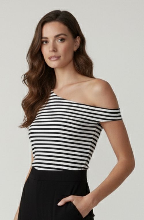Blusa express um ombro só listrada
