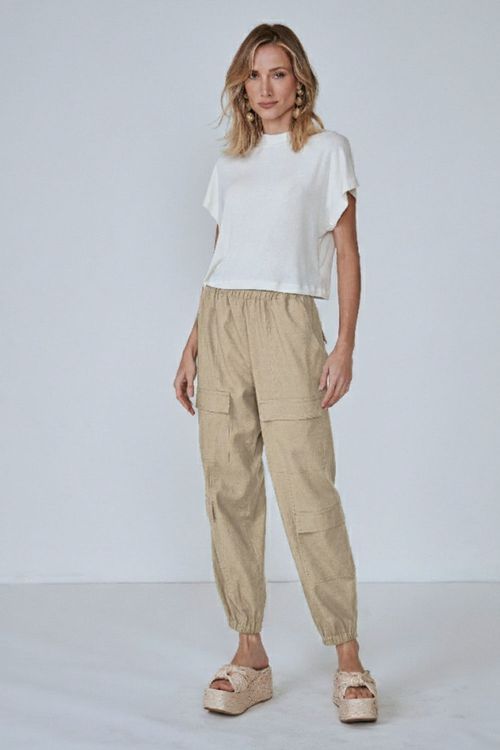 Calça nature cargo cós elástico