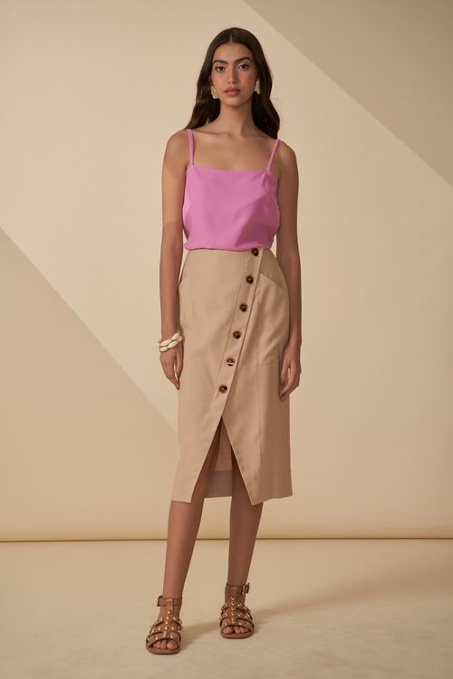 Saia escape assimétrica bolsos